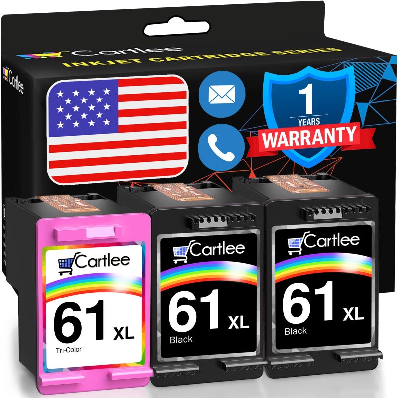 Cartlee Remanufactured Ink Cartridge Replacement for HP 61XL for Deskjet 1000 1010 1050 1055 1510 1512 2000 2050 2510 2512 2540 2542 2543 2549 3000 3050 Envy 4500 4501 4502 4503 4504 Black Color 3 pk - Image 1